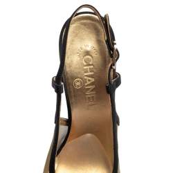 Pre Owned Chanel Multicolor Leather And Mesh Cap Toe Slingback Sandals Size 38.5