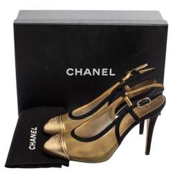 Pre Owned Chanel Multicolor Leather And Mesh Cap Toe Slingback Sandals Size 38.5