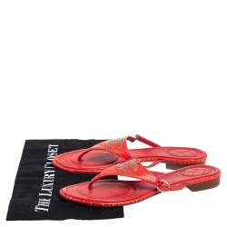 Chanel Red Python CC Flat Thong Sandals Size 39.5