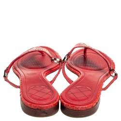 Chanel Red Python CC Flat Thong Sandals Size 39.5