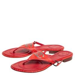 Chanel Red Python CC Flat Thong Sandals Size 39.5