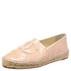 Chanel Pink Patent Leather CC Espadrilles Flat Size 38 Chanel