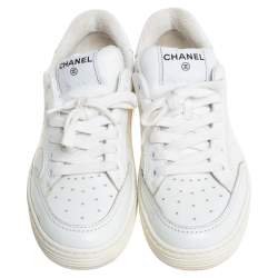 مملوكة مسبقًا Chanel White Perforated Leather Low Top Sneakers Size 37
