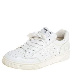 Chanel White Perforated Leather Low Top Sneakers Size 37 Chanel