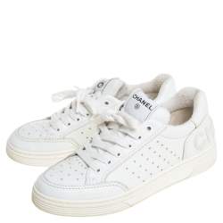 مملوكة مسبقًا Chanel White Perforated Leather Low Top Sneakers Size 37