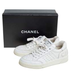 مملوكة مسبقًا Chanel White Perforated Leather Low Top Sneakers Size 37