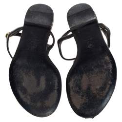 Pre Owned Chanel Black Leather Camellia CC Flat Sandals Size 35.5