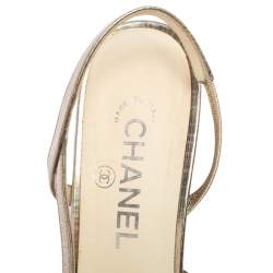 Chanel Metallic Silver Leather CC Cap Toe Slingback Pumps Size 39