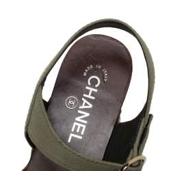 مملوكة مسبقًا Chanel Green Fabric Star And CC Studded Wooden Clog Ankle Strap Sandals Size 41