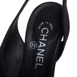Chanel Black Fabric CC D'orsay Open Toe Slingback Sandals Size 38.5