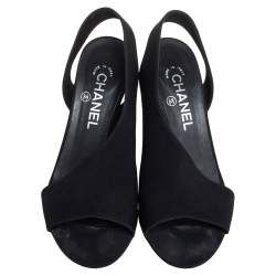 Chanel Black Fabric CC D'orsay Open Toe Slingback Sandals Size 38.5