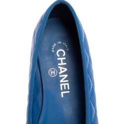Pre Owned Chanel Blue Leather CC Ballet Flats Size 36.5
