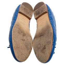 Pre Owned Chanel Blue Leather CC Ballet Flats Size 36.5