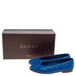 Pre Owned Chanel Blue Leather CC Ballet Flats Size 36.5