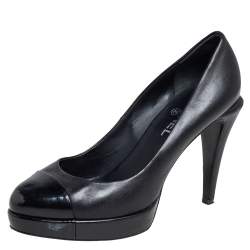 Pre Owned Chanel Black Leather Cap Toe Platform Pumps Size 39