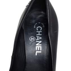 Pre Owned Chanel Black Leather Cap Toe Platform Pumps Size 39