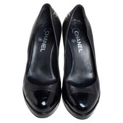 Pre Owned Chanel Black Leather Cap Toe Platform Pumps Size 39