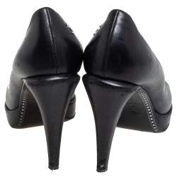 Pre Owned Chanel Black Leather Cap Toe Platform Pumps Size 39