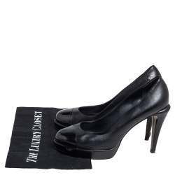 Pre Owned Chanel Black Leather Cap Toe Platform Pumps Size 39