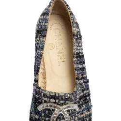 مملوكة مسبقًا حذاء إسبادريل فلات شانيل تويد وجلد رصاصي مقدمة سي سي مقاس 37