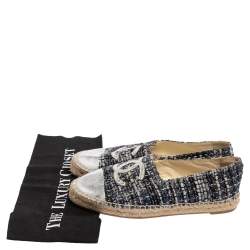 مملوكة مسبقًا حذاء إسبادريل فلات شانيل تويد وجلد رصاصي مقدمة سي سي مقاس 37