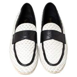 ممل وكة مسبقًا Chanel White/Black Woven Leather Slip On Loafers Size 38