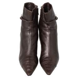 Chanel Brown Leather CC Cap Toe Ankle Length Boots Size 37