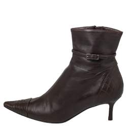 Chanel Brown Leather CC Cap Toe Ankle Length Boots Size 37