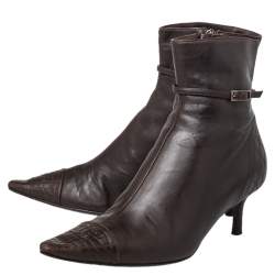 Chanel Brown Leather CC Cap Toe Ankle Length Boots Size 37