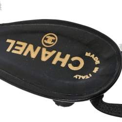 Pre Owned صندل شانيل فينتدج جلد أسود حزام للكاحل بإصبع مرصع CC مقاس 37 