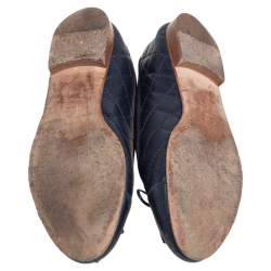مملوكة مسبقًا Chanel Blue Quilted Leather CC Cap Toe Ballet Flats Size 37