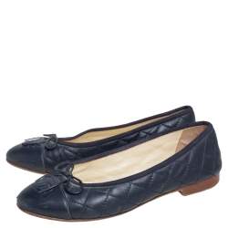 مملوكة مسبقًا Chanel Blue Quilted Leather CC Cap Toe Ballet Flats Size 37
