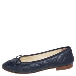 مملوكة مسبقًا Chanel Blue Quilted Leather CC Cap Toe Ballet Flats Size 37