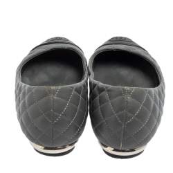 Chanel Grey Quilted Leather CC Cap Toe Ballet Flats Size 36.5