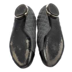 Chanel Grey Quilted Leather CC Cap Toe Ballet Flats Size 36.5