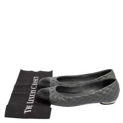 Chanel Grey Quilted Leather CC Cap Toe Ballet Flats Size 36.5