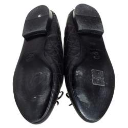 مملوكة مسبقًا Chanel Black Quilted Leather CC Bow Cap Toe Ballet Flats Size 36.5