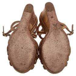 مملوكة مسبقًا Chanel Metallic Gold Woven Fabric Wedge Platform Sandals Size 38