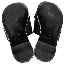 Pre Owned Chanel Black Fabric Braided Trim Criss Cross CC Flat Slides Size 38