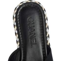 Pre Owned Chanel Black Fabric Braided Trim Criss Cross CC Flat Slides Size 38