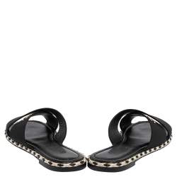 Pre Owned Chanel Black Fabric Braided Trim Criss Cross CC Flat Slides Size 38