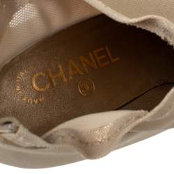 Chanel Beige/Black Stretch Fabric CC Cap Toe Ankle Booties Size 41