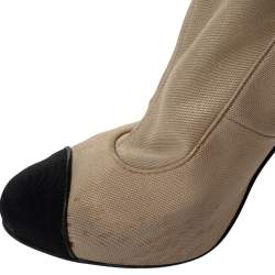Chanel Beige/Black Stretch Fabric CC Cap Toe Ankle Booties Size 41