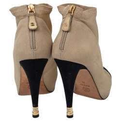 Chanel Beige/Black Stretch Fabric CC Cap Toe Ankle Booties Size 41