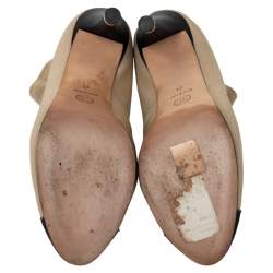 Chanel Beige/Black Stretch Fabric CC Cap Toe Ankle Booties Size 41