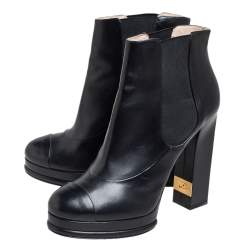 Chanel Black Leather CC Platform Chelsea Boots Size 41