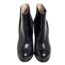 Chanel Black Leather CC Platform Chelsea Boots Size 41