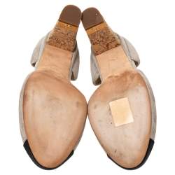 Pre Owned Chanel Suede CC Cork Heel Cap Toe Pumps Size 37.5