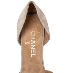 Pre Owned Chanel Suede CC Cork Heel Cap Toe Pumps Size 37.5