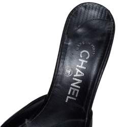 Chanel  Black Leather CC Cap Toe Mule Sandals Size 37